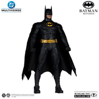 7-inch McFarlane DC Multiverse Batman Returns action figure in black suit with yellow belt and cape on white background