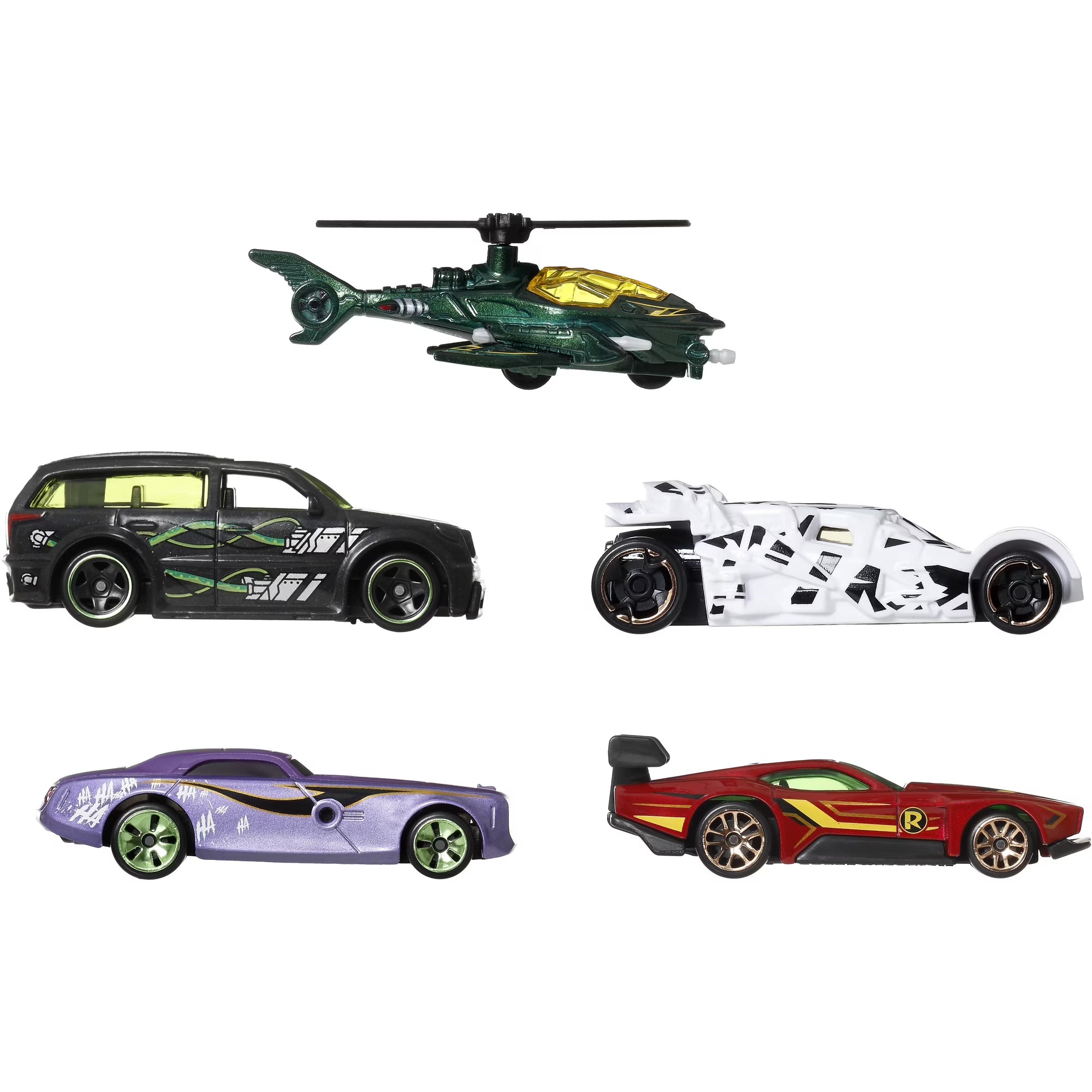 Mattel - Hot Wheels 1:64 Silver Series Batman 5-Piece S Assortment (DC) featuring five detailed Batman-themed vehicles including a helicopter and cars
