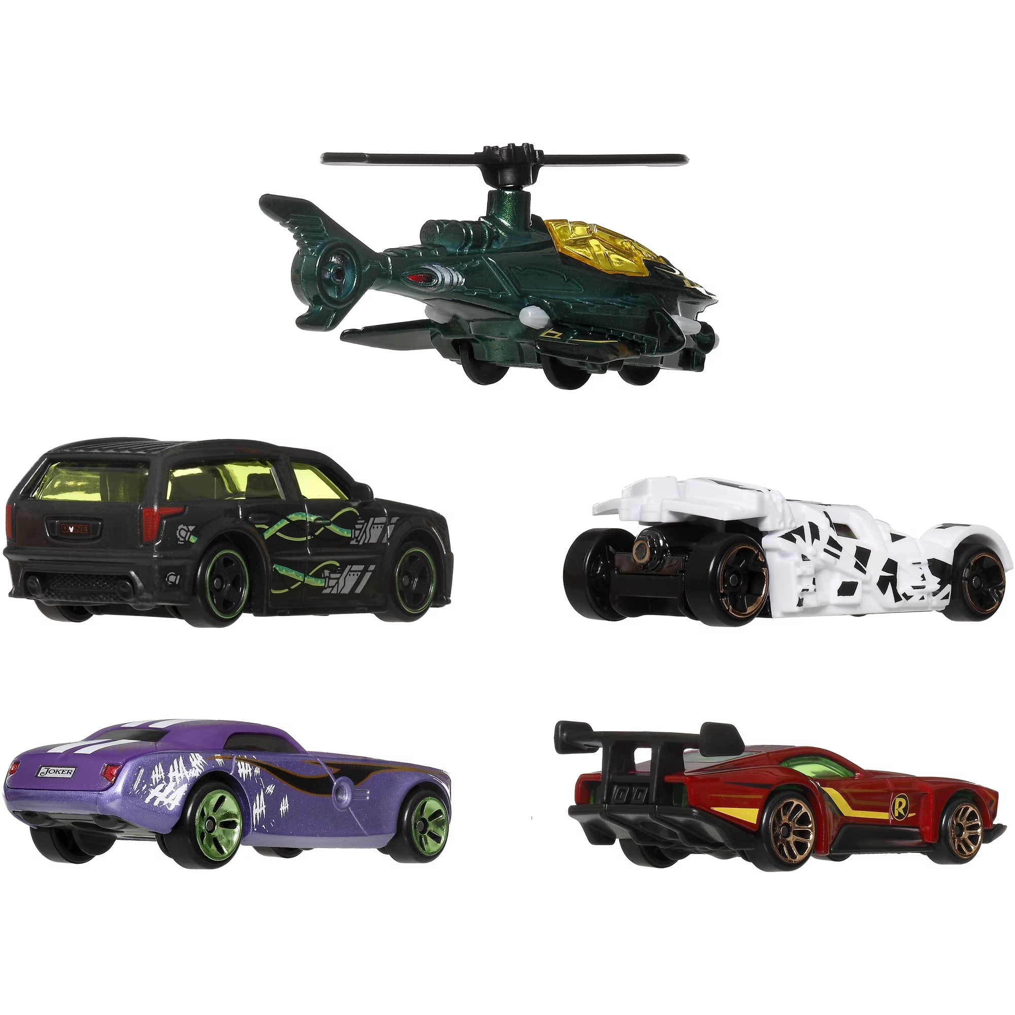 Mattel - Hot Wheels 1:64 Silver Series Batman 5-Piece S Assortment (DC) featuring detailed Batmobile and helicopter toys