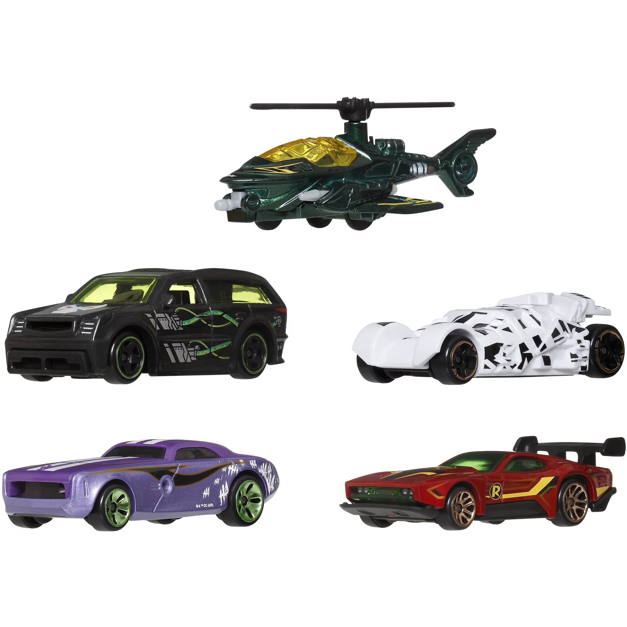 Mattel - Hot Wheels 1:64 Silver Series Batman 5-Piece S Assortment (DC) featuring detailed Batman vehicles including helicopter and cars