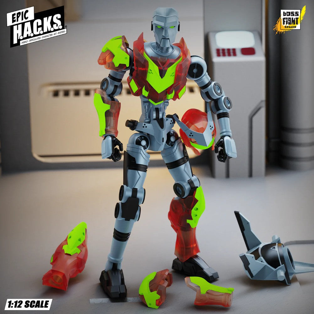 Combat Drone CGT Agile Battle Robot Epic H.A.C.K.S. 1:12 Scale Action Figure Boss Fight Studio Llc with neon armor pieces