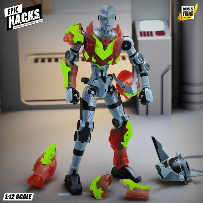 Combat Drone CGT Agile Battle Robot Epic H.A.C.K.S. 1:12 Scale Action Figure Boss Fight Studio Llc with neon armor pieces