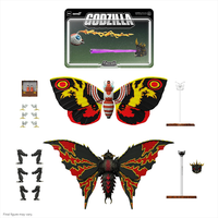 Super7 Battra 1992 action figure with interchangeable heads, legs, wings, and display stands from Godzilla vs. Mothra film