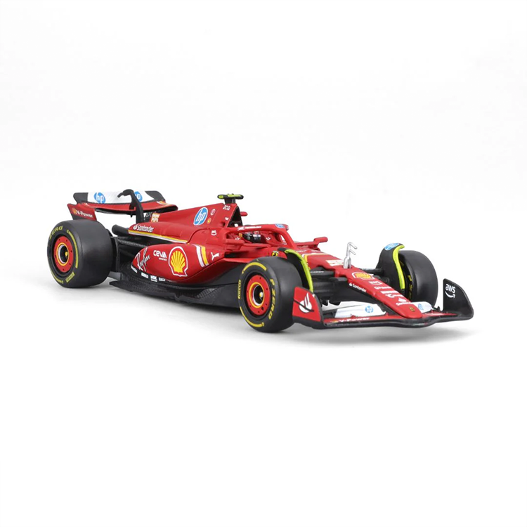 Bburago 1:43 scale model of Ferrari SF-24 Formula 1 car driven by Carlos Sainz with detailed helmet accessory