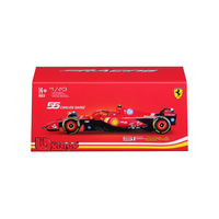 Bburago 1:43 scale Ferrari SF-24 model featuring Carlos Sainz with detailed sponsor logos and driver helmet