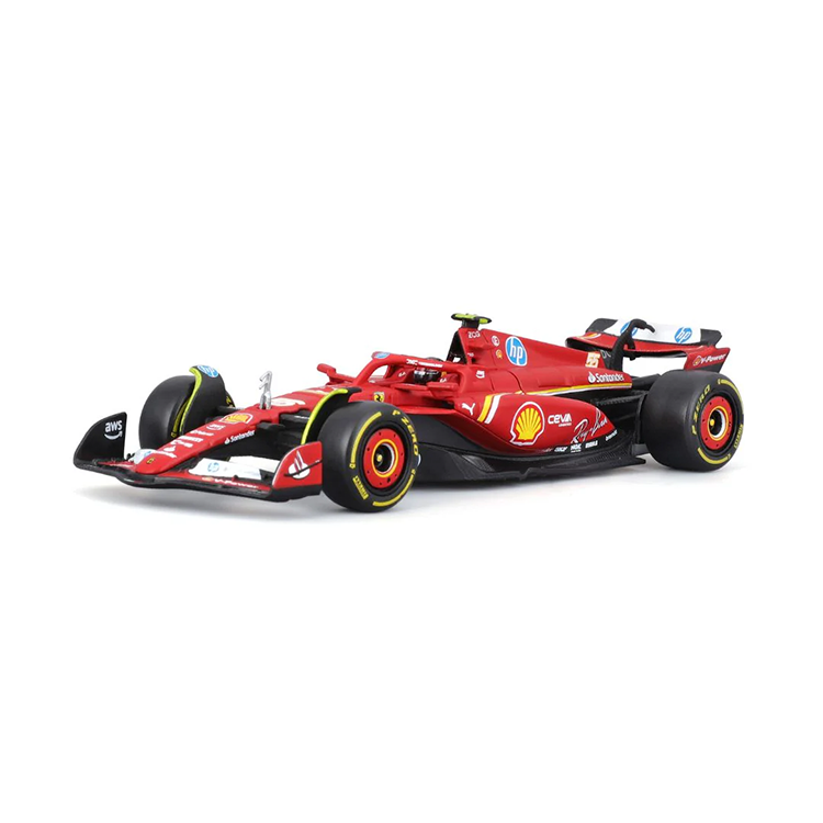 Bburago 1:43 scale model of Ferrari SF-24 #55 driven by Carlos Sainz with detailed helmet replica