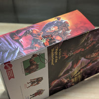 Beast-Man Masters of the Universe Origins Deluxe action figure packaging with artwork by Mattel on wooden surface