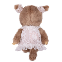 8" Monchhichi Beige Girl - in White Lace Dress, Lace Ribbon Ponytail and Brown Eyes by Sekiguchi