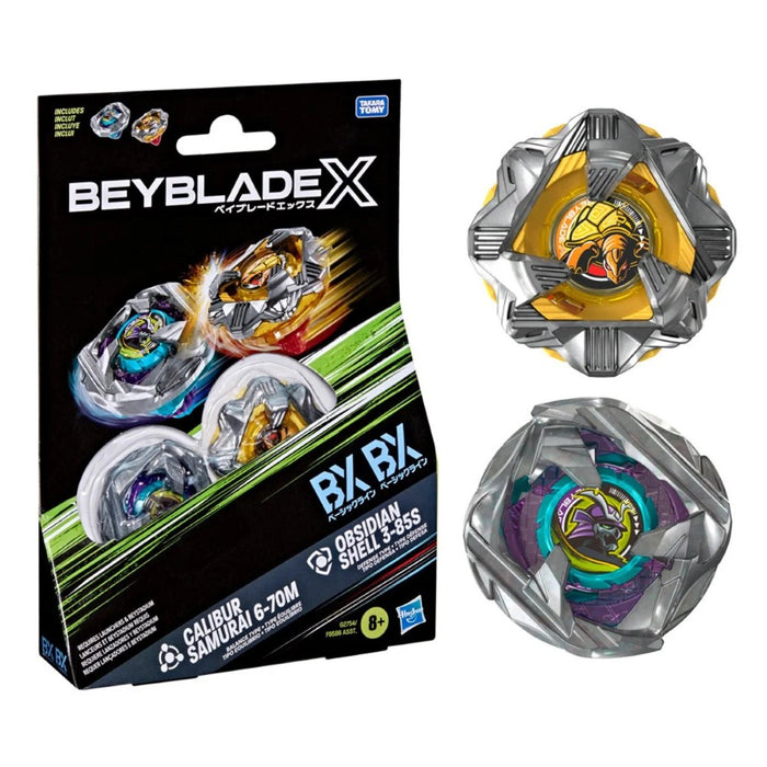 Beyblade X Calibur Samurai 6-70M BX & Obsidian Shell 3-85S BX Dual Pack Set Hasbro Beyblade Spinning Tops