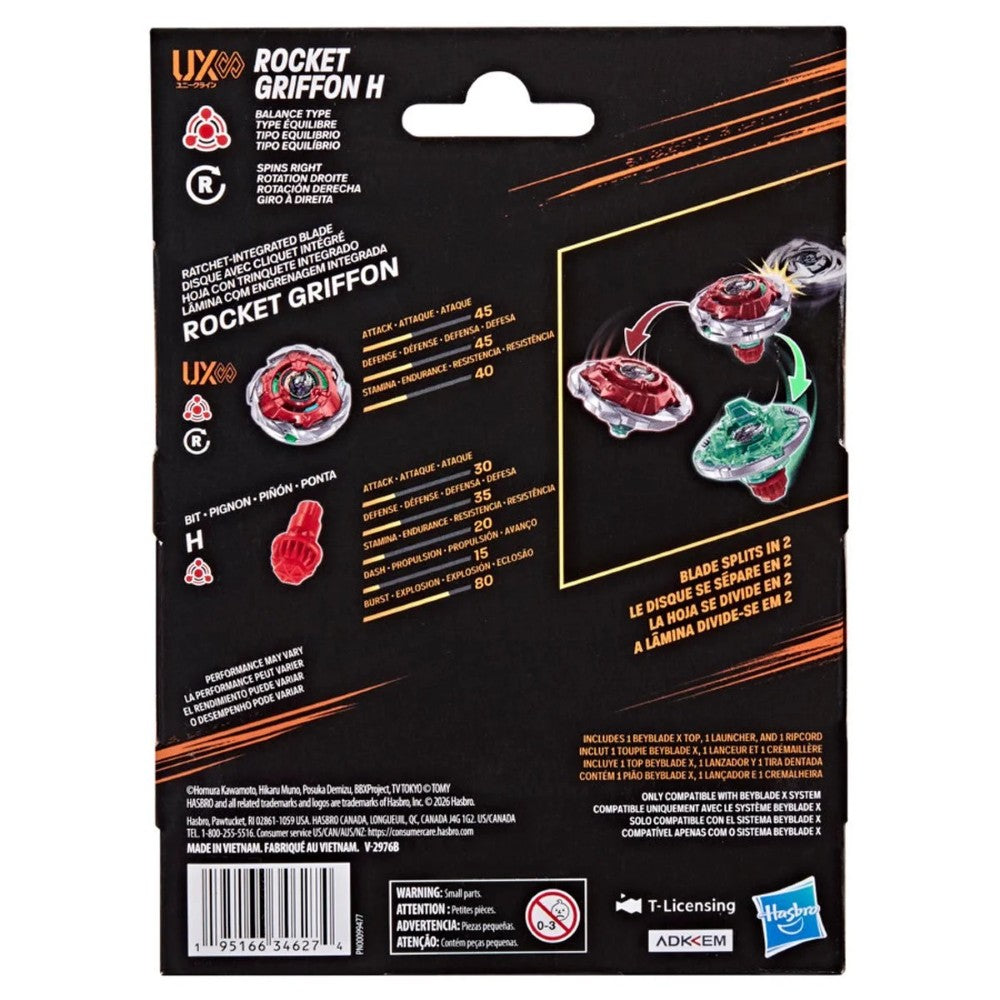 Beyblade X Rocket Griffon H UX Infinity Starter Pack Set Hasbro Beyblade Spinning Tops