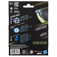 Back of a Beyblade Burst Strike Dran 4-50F package showing launcher details and Hasbro branding