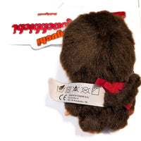 Sekiguchi Monchhichi Boy Classic Big Head plush mascot clip with red bow and attached product tag visible