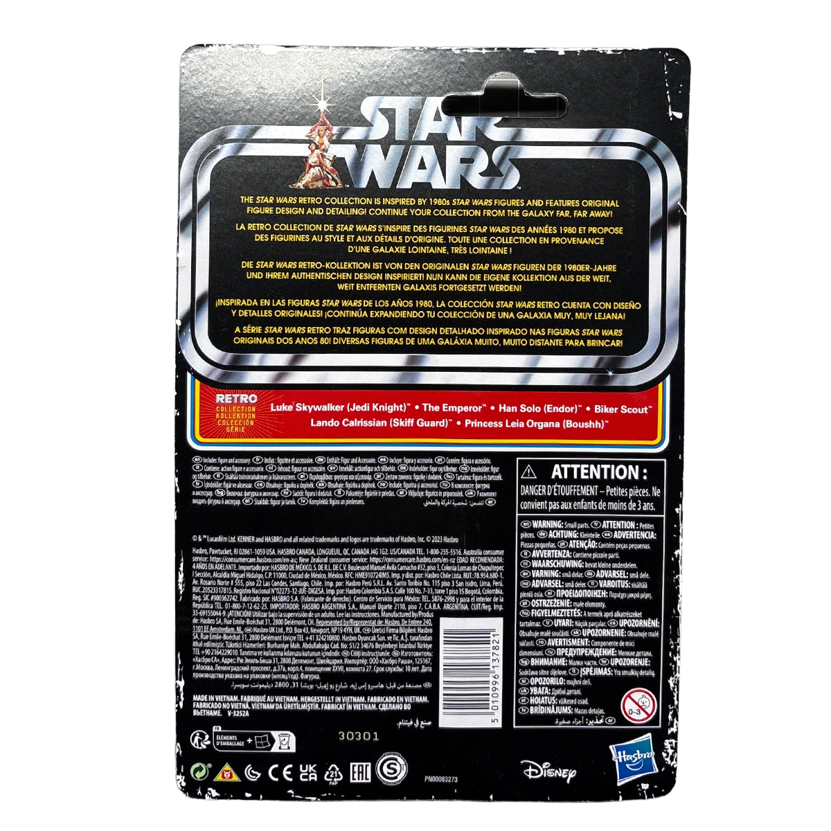 Biker Scout Star Wars Retro Collection Action Figure in case ROTJ by Kenner back packaging