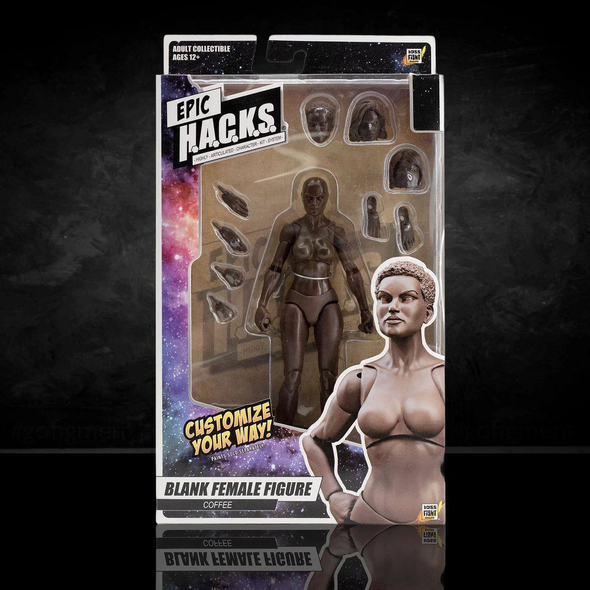 EPIC H.A.C.K.S. Blank Female COFFEE 6" Scale Premium Action Figure new in box by Boss Fight Studio Llc with extra heads and hands