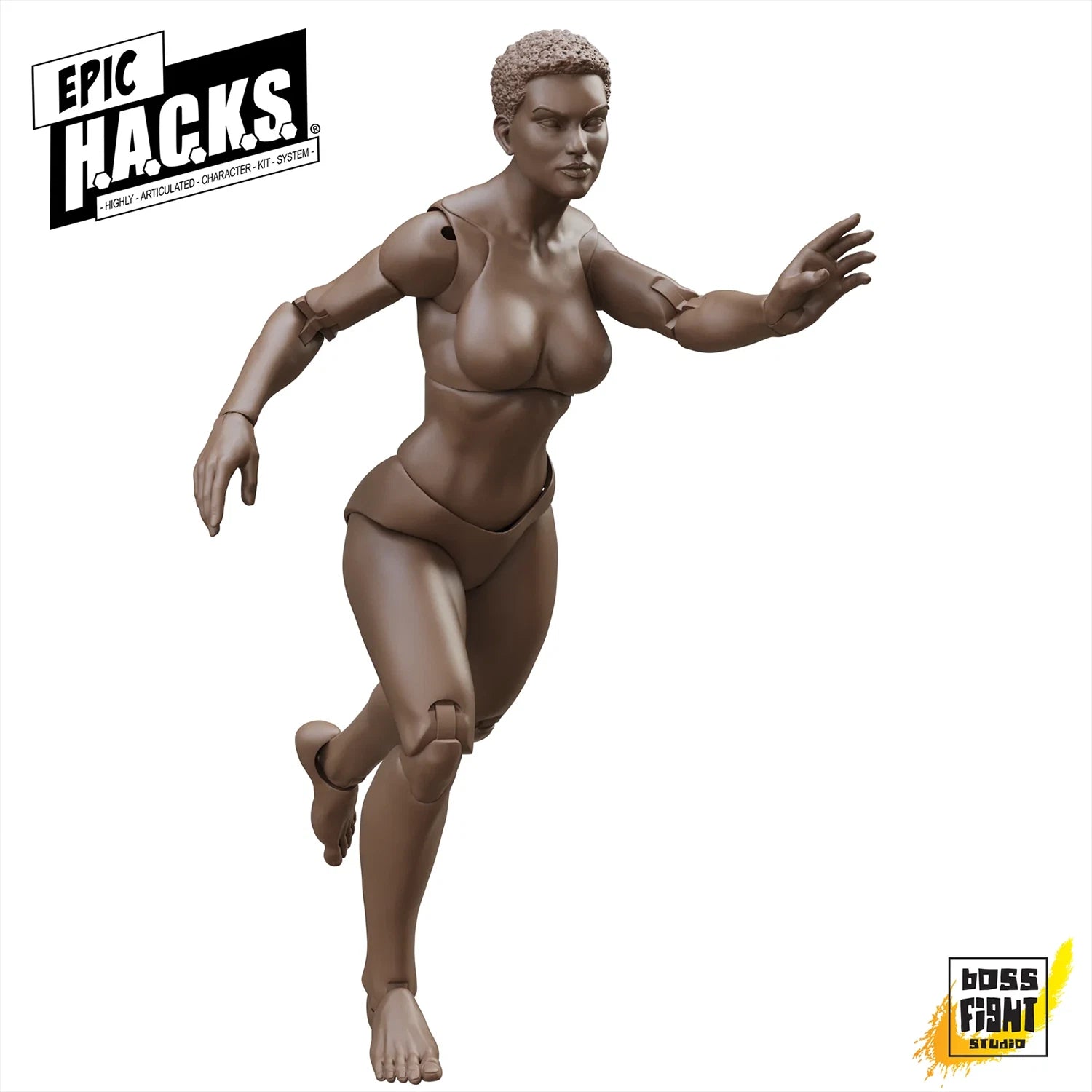 EPIC H.A.C.K.S. Blank Female COFFEE 6" Scale Premium Action Figure by Boss Fight Studio Llc in dynamic running pose new in box