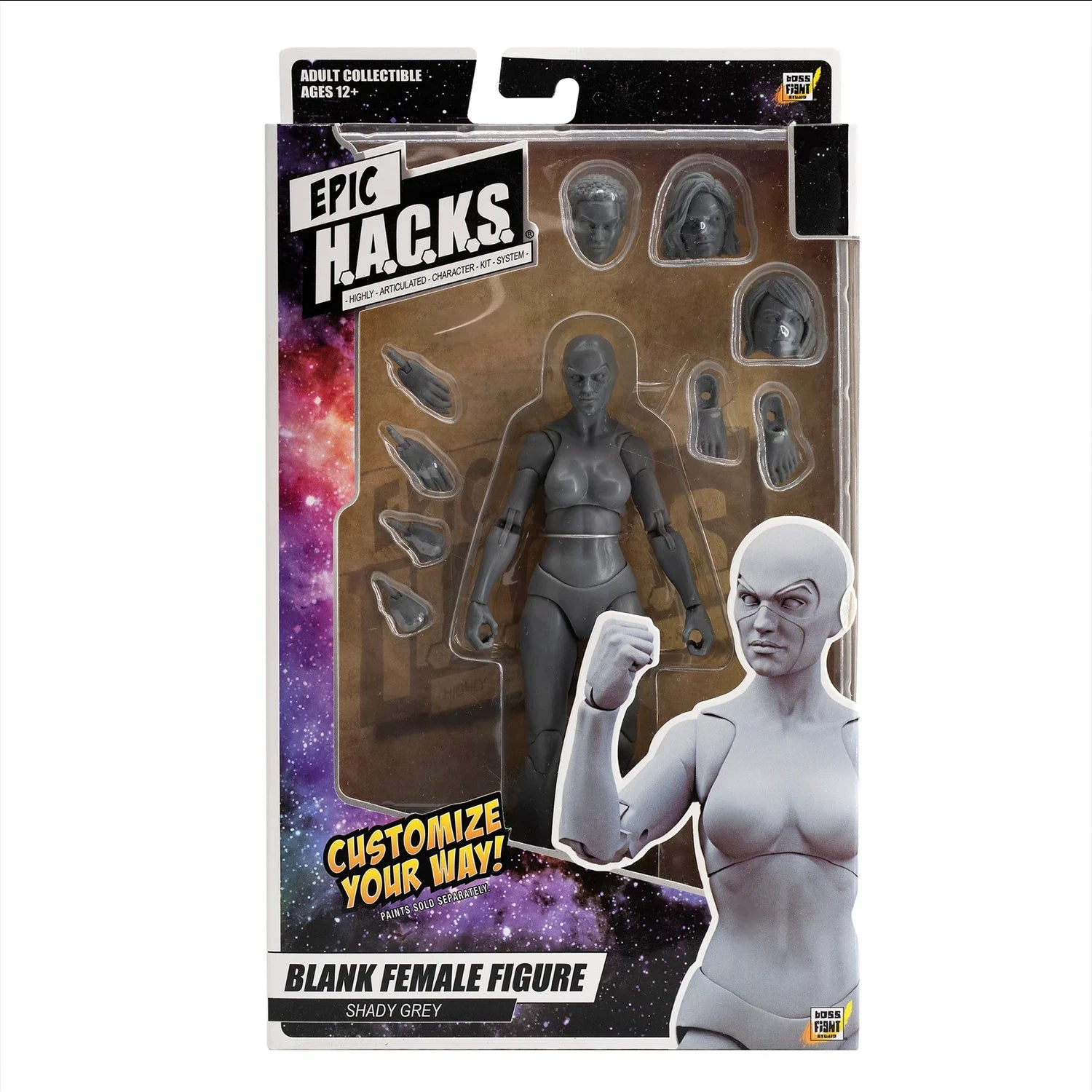 EPIC H.A.C.K.S. Blank Female SHADY GREY 6" Scale Premium Action Figure new in box by Boss Fight Studio Llc with accessories