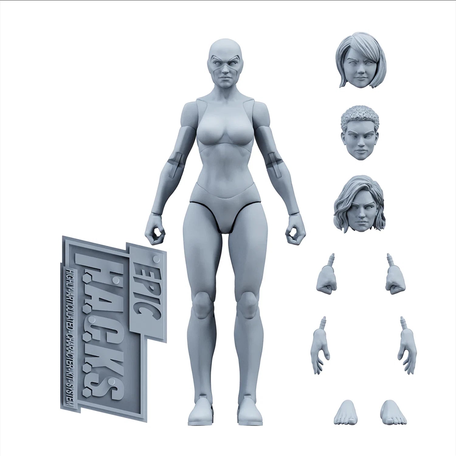 EPIC H.A.C.K.S. Blank Female SHADY GREY 6" Scale Premium Action Figure new in box by Boss Fight Studio Llc with extra heads and hands