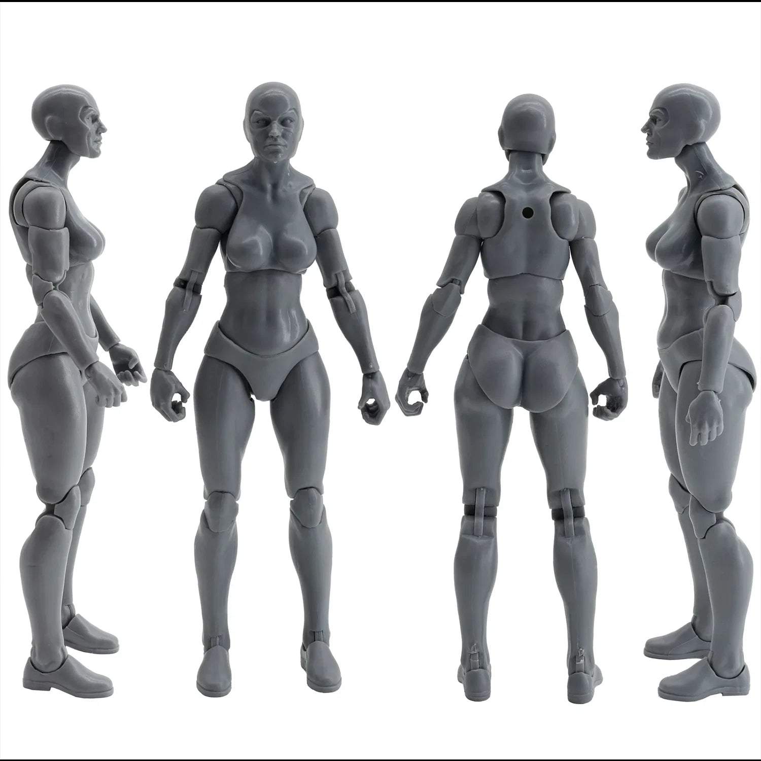 EPIC H.A.C.K.S. Blank Female SHADY GREY 6" Scale Premium Action Figure new in box by Boss Fight Studio Llc showing front, back, and sides views
