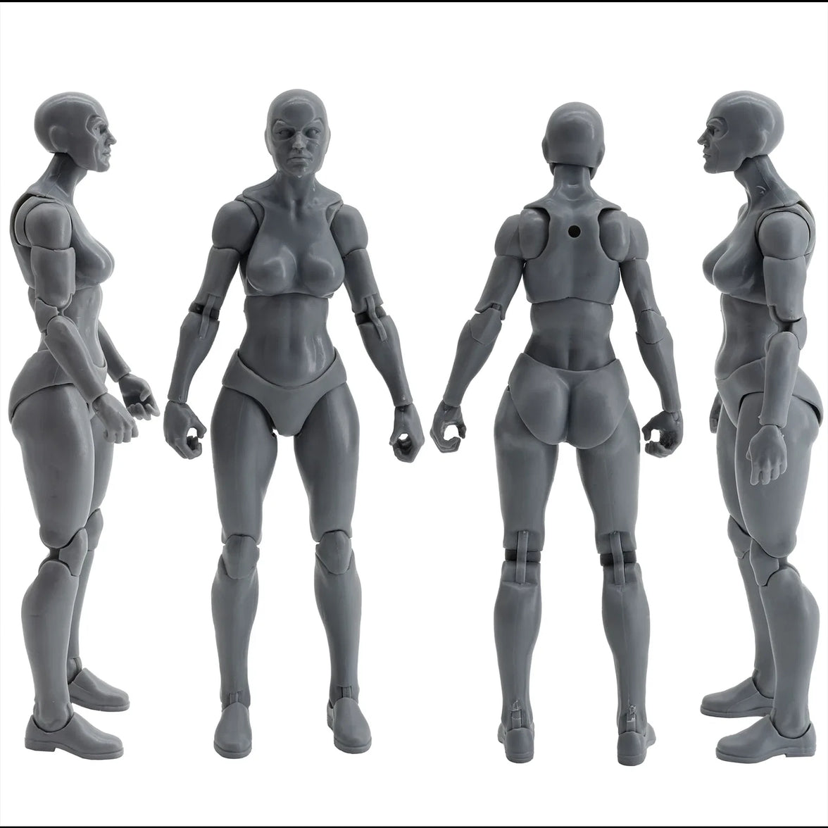 EPIC H.A.C.K.S. Blank Female SHADY GREY 6" Scale Premium Action Figure new in box by Boss Fight Studio Llc showing front, back, and sides views
