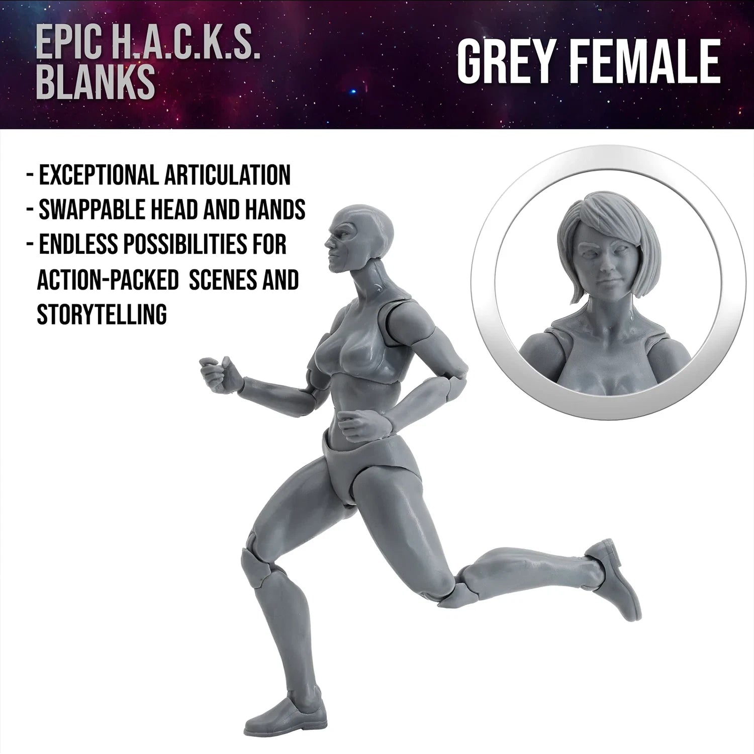 EPIC H.A.C.K.S. Blank Female SHADY GREY 6" Scale Premium Action Figure new in box by Boss Fight Studio Llc