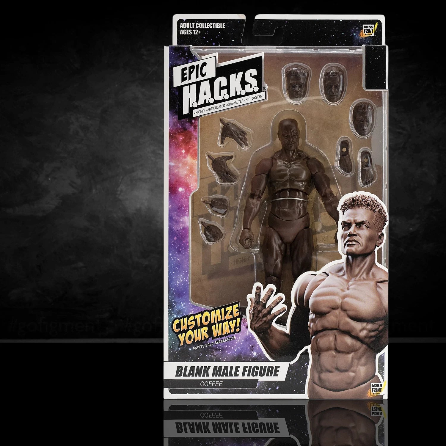 EPIC H.A.C.K.S. Blank Male COFFEE BROWN 6" Scale Premium Action Figure new in box by Boss Fight Studio Llc with extras