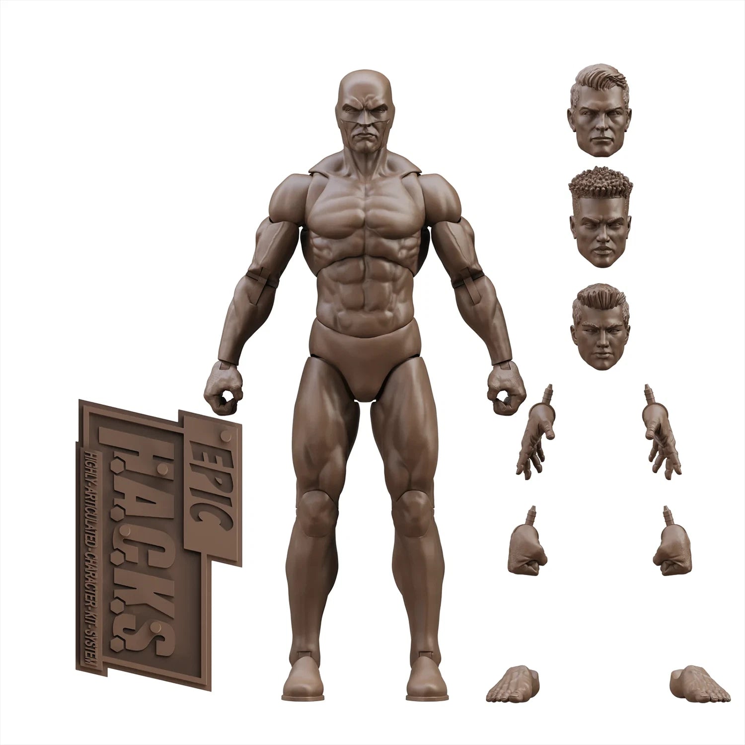 EPIC H.A.C.K.S. Blank Male COFFEE BROWN 6" Scale Premium Action Figure new in box by Boss Fight Studio Llc with extra heads and hands