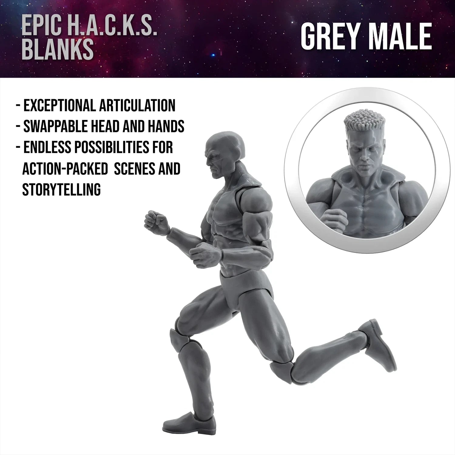 EPIC H.A.C.K.S. Blank Male SHADY GREY 6" Scale Premium Action Figure new in box by Boss Fight Studio Llc