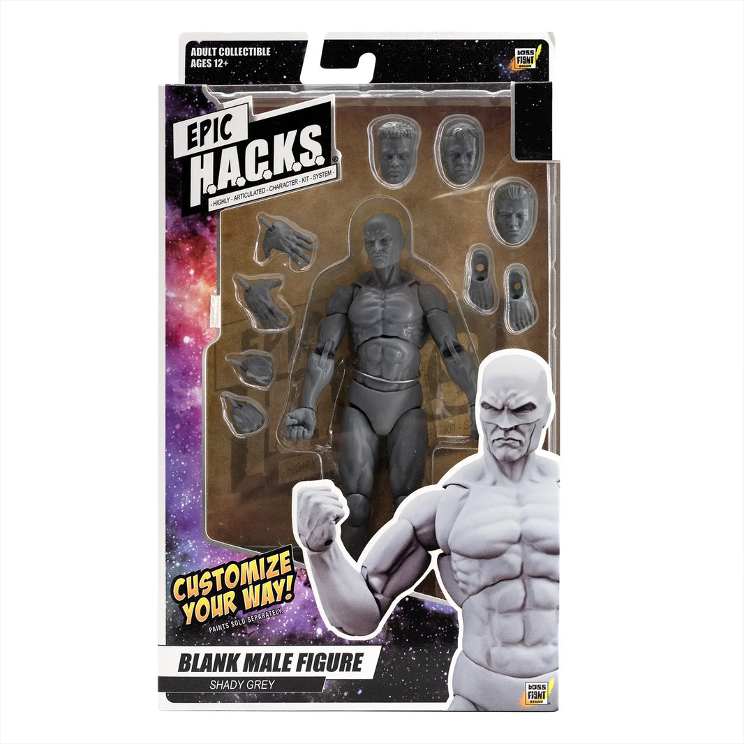 EPIC H.A.C.K.S. Blank Male SHADY GREY 6" Scale Premium Action Figure new in box by Boss Fight Studio Llc