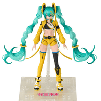 Blokees 17cm Hatsune Miku model kit figure with turquoise twin tails and yellow black outfit on display stand