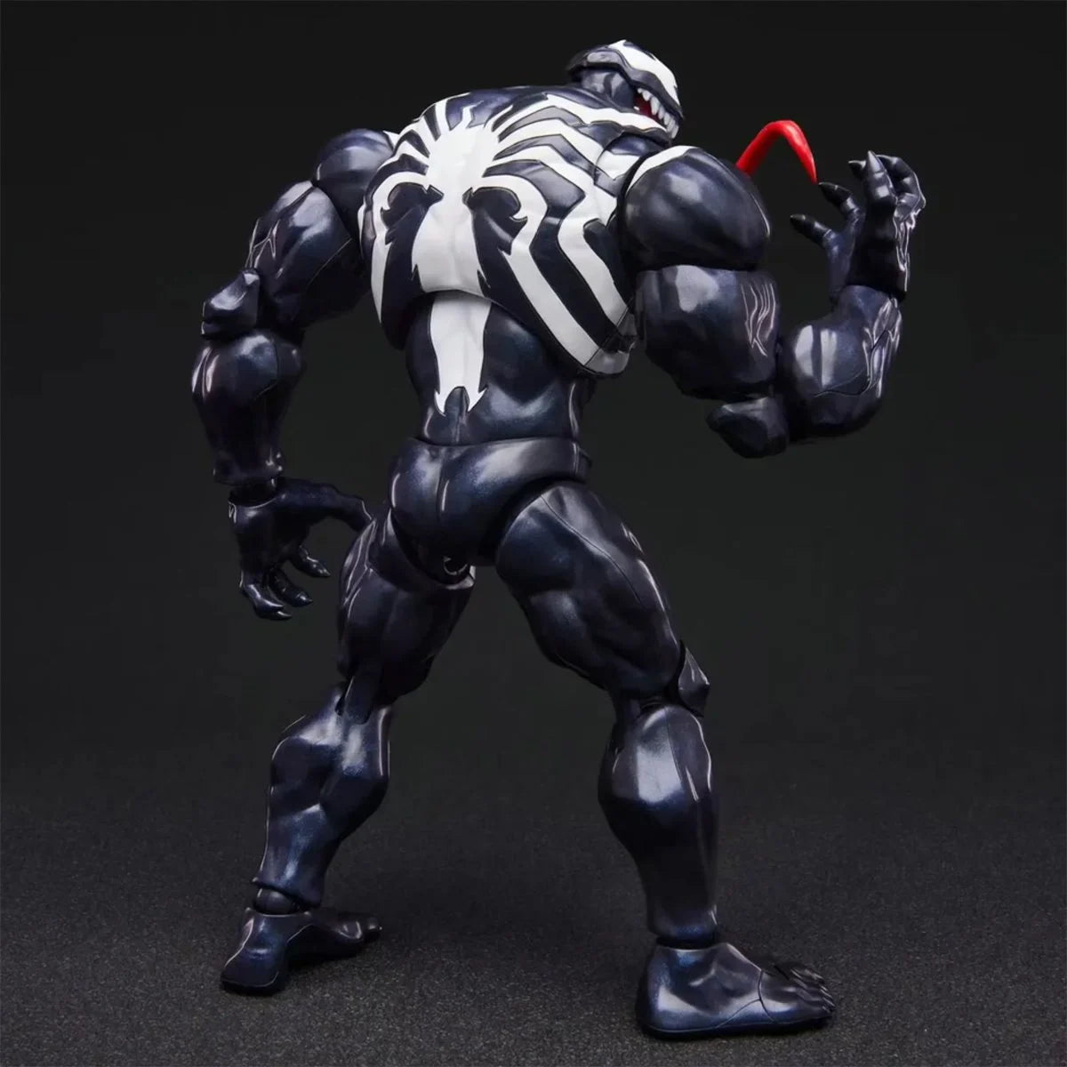 Venom Marvel Rivals Champion Class CC08 Blokees Model Kit showing muscular back with white spider emblem and red tongue