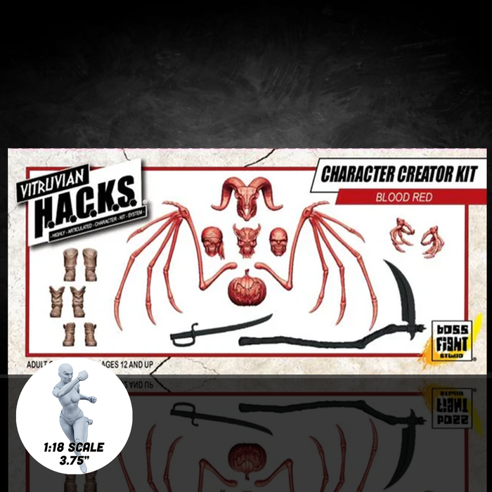 1:18 Scale Blood Red Undead Character Creator Kit (Wings, Scythe & Multi-Head Pack for 3.75" - 4" Figures) by Boss Fight Studio Llc new in box