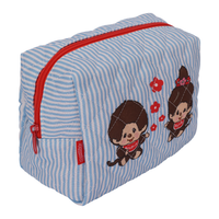 Monchhichi Blue Makeup Pouch Sekiguchi Accessory Pouch with red zipper and character print