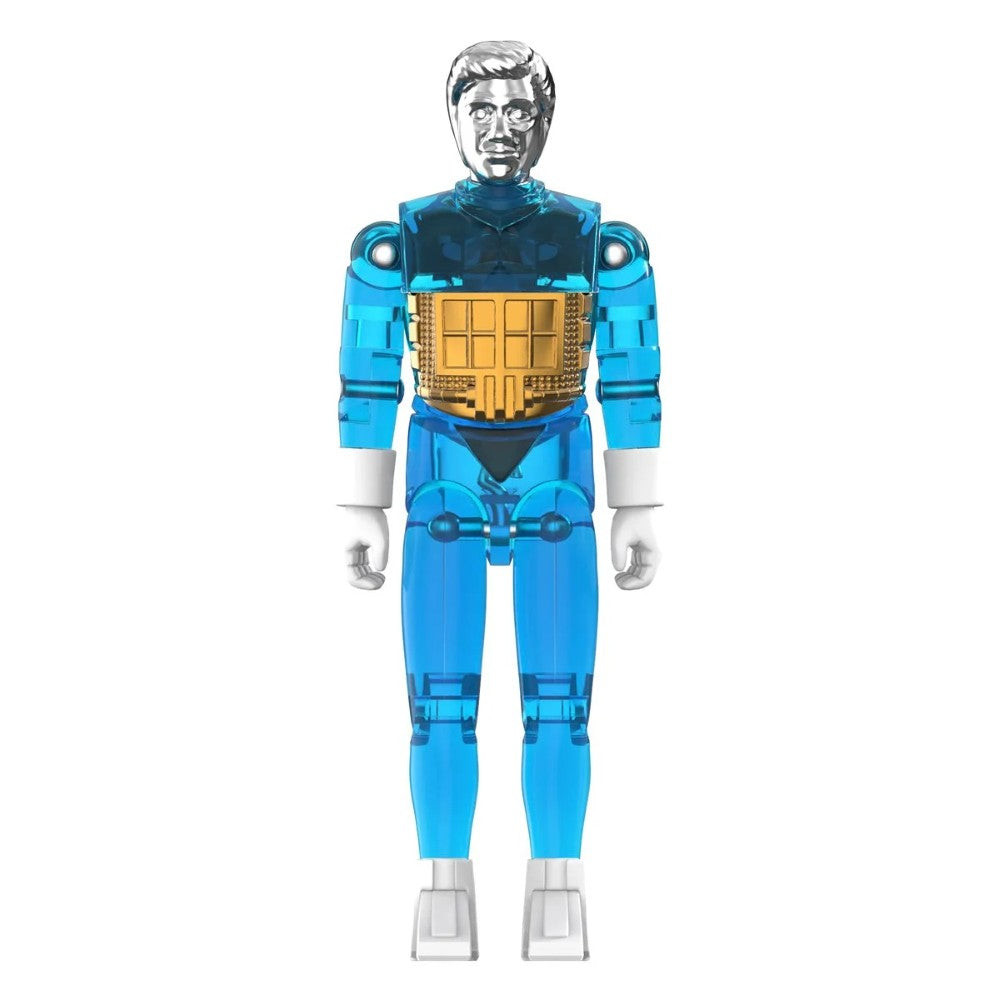 Time Traveler Micronauts Translucent Blue Super7 ReAction+ Action Figure new in box with silver head and yellow chest details