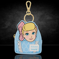 Toy Story 30th Anniversary Cosplay Mini-Backpack U-PICK Bag Charms By Loungefly featuring a blue backpack with a blonde character face charm.