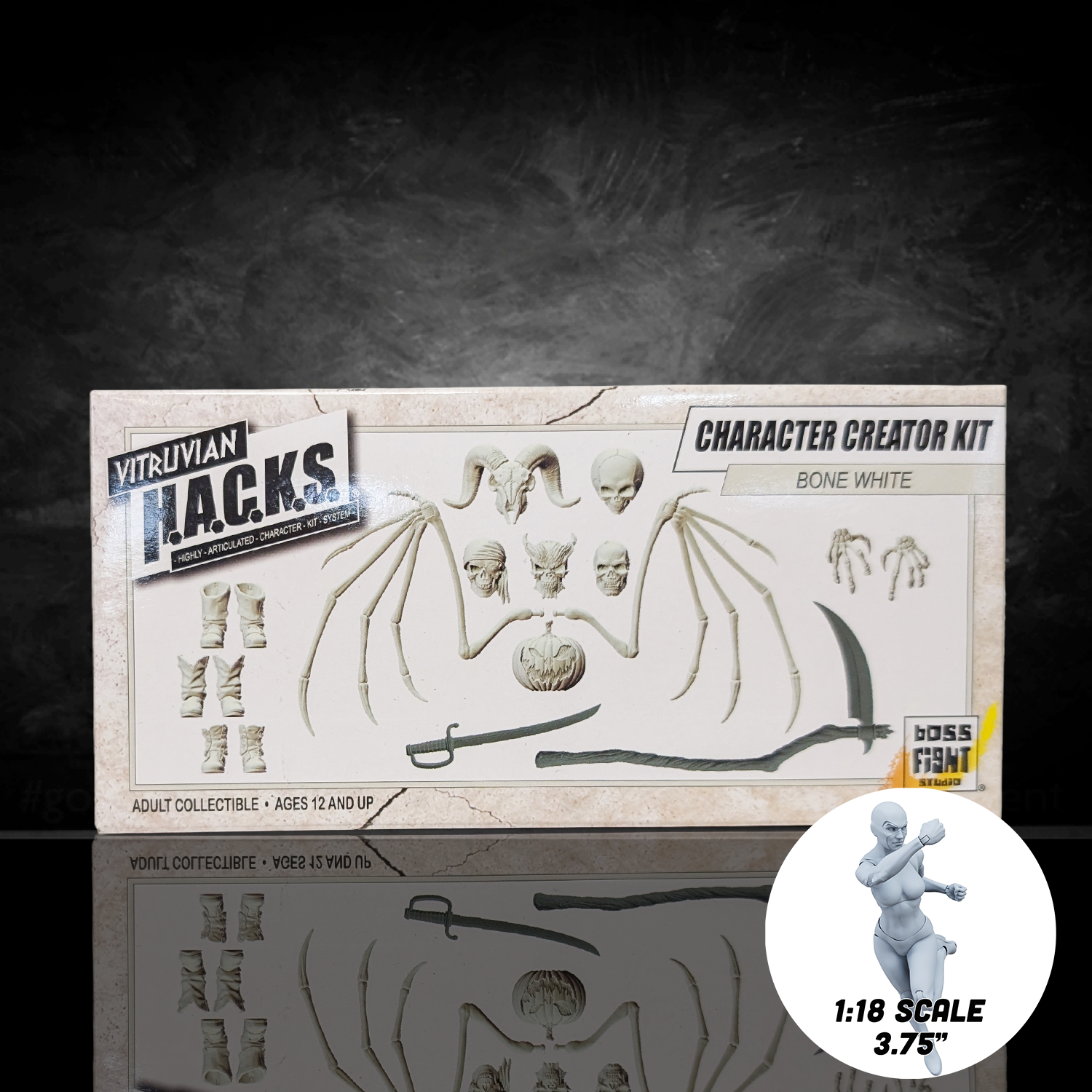 1:18 Scale Bone White Undead Character Creator Kit (Wings, Scythe & Multi-Head Pack for 3.75" - 4" Figures) by Boss Fight Studio Llc new in box