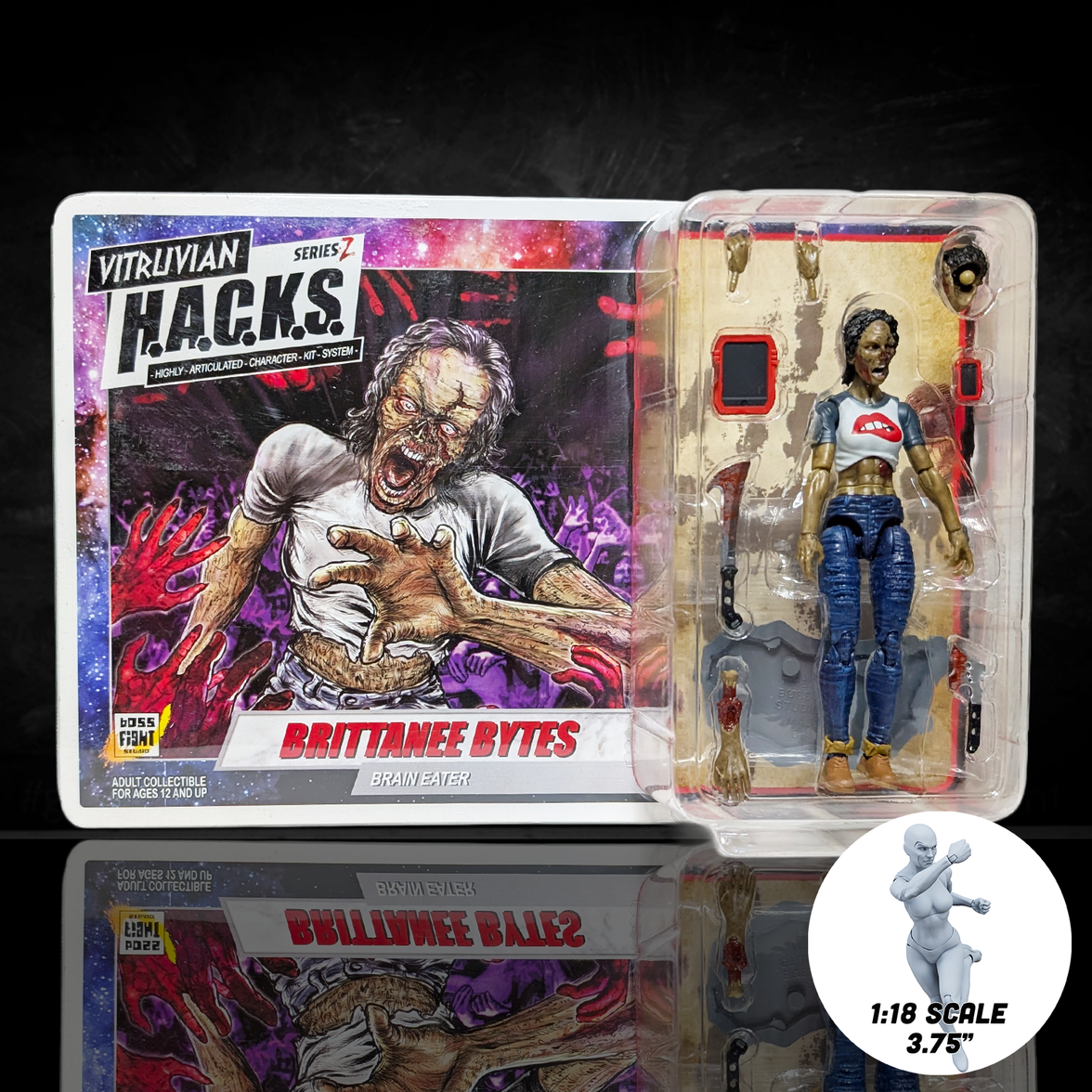 Vitrivian H.A.C.K.S. action figure packaging with a zombie character on a dark background