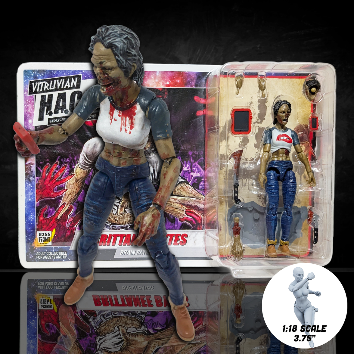 Action figure of a character with a distressed appearance on a white background