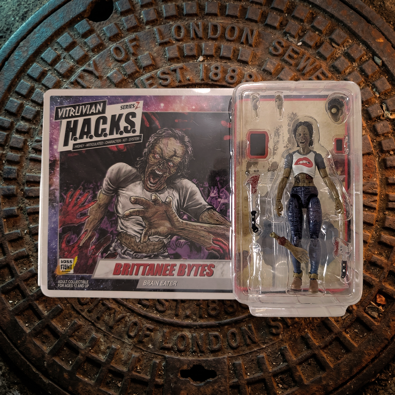 Vitruvian H.A.C.K.S. Zombie Land Complete Set Diorama and 10 Z-Series Action Figure Lot by Boss Fight Studio Llc with Brittanee Bytes figure and accessories.