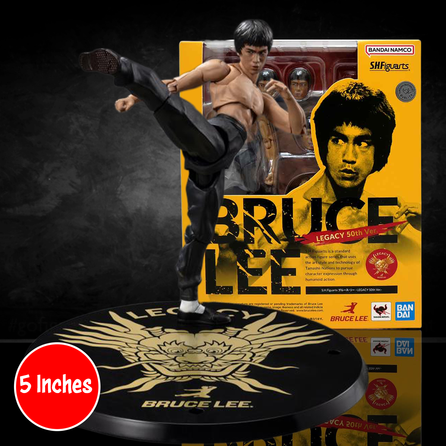 Bruce Lee Legacy 50th Anniversary S.H. Figuarts Action Figure by SH Figuarts, new in box, 3.75 inches tall collectible
