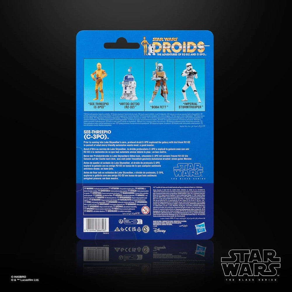 Packaging backing for C-3PO Star Wars The Black Series 1:12 Scale 6" Droids Action Figure by Hasbro.