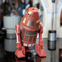 Disney Droid Factory C4-R4C Star Wars droid figure in red and white with detailed weathered paint finish.