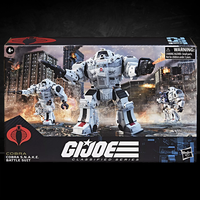 G.I. Joe Classified Series Cobra S.N.A.K.E Battle Suit by Hasbro with detailed armor and accessories on display box.