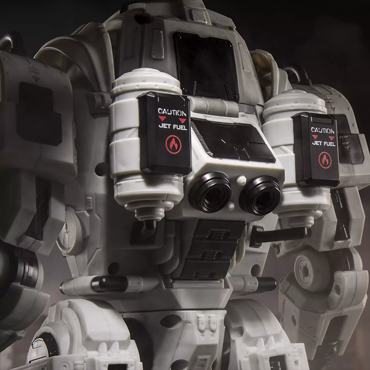 Close-up of Hasbro G.I. Joe Cobra S.N.A.K.E Battle Suit with detailed jet fuel tanks and mechanical features.