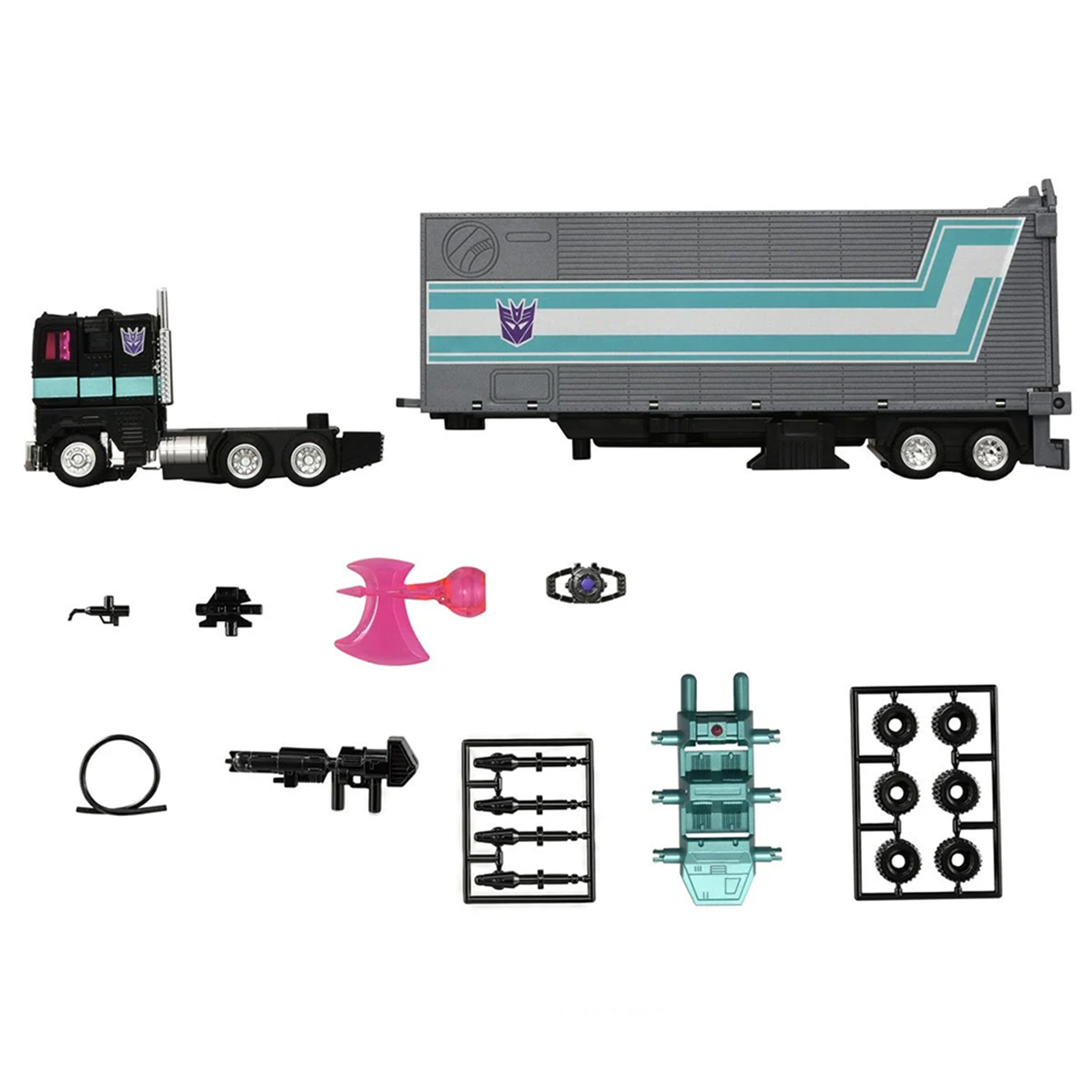 Transformers Missing Link C-01N Nemesis Prime Figure with Trailer & Accessories by Hasbro, includes weapons and parts