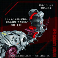 Molga ZOIDS AZ-13 Canory Molga Model Kit by Kotobukiya demonstrating movable tail cover and missile base features.