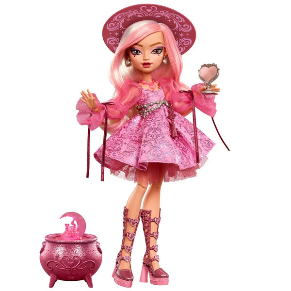 Carina Song - Moonspell Magic 11" Fashion Doll Figure Mattel Monster High wearing pink outfit and hat with cauldron accessory