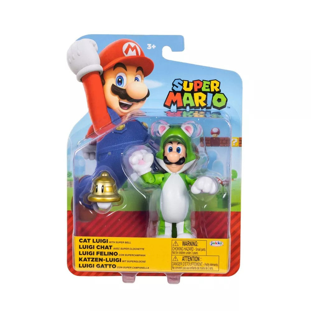 Super Mario Wave 49 - Cat Luigi with Super Bell 4" Action Figure Collectible by Jakks in original packaging