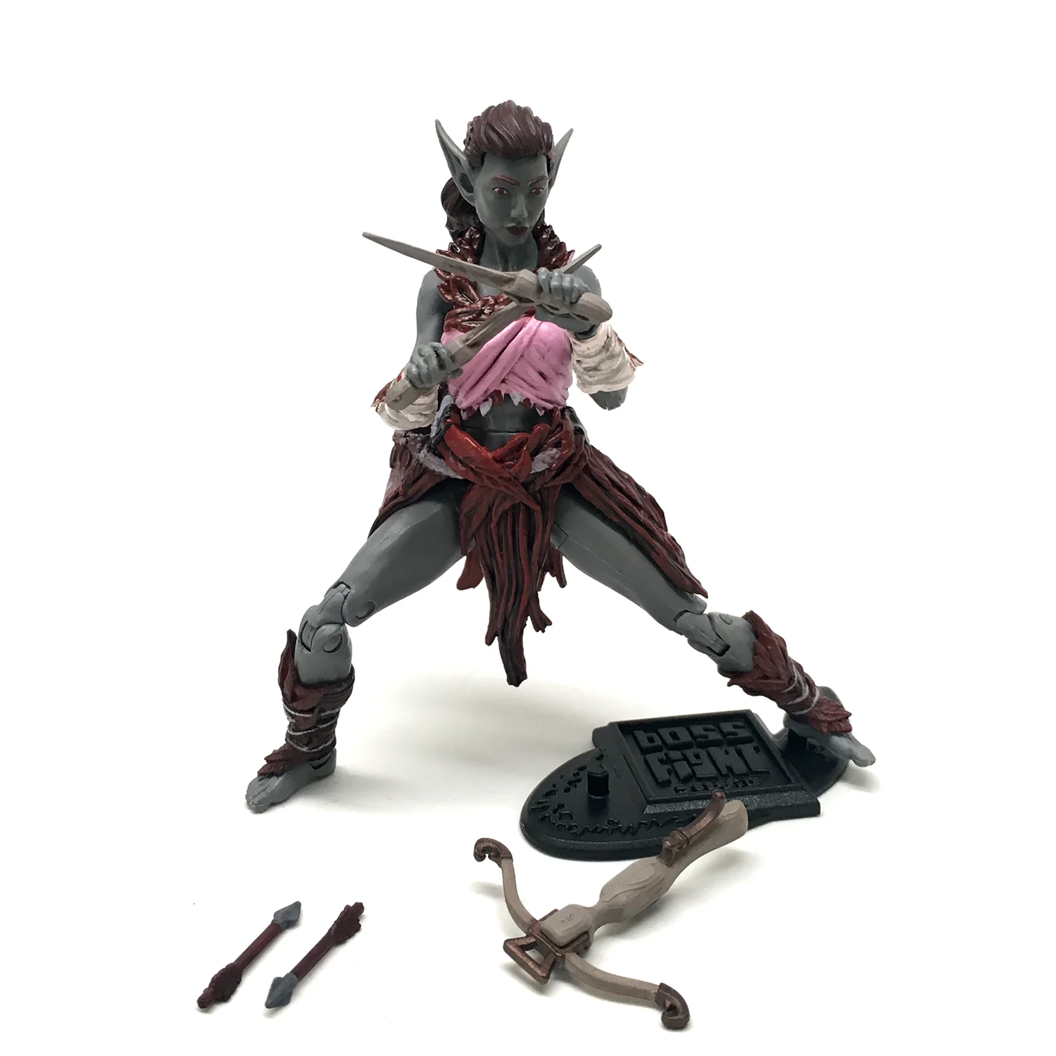 Cerisier Sakura Elven Assassin -Vitruvian H.A.C.K.S. 1:18 Scale Action Figure by Boss Fight Studio Llc with bow and arrows display stand