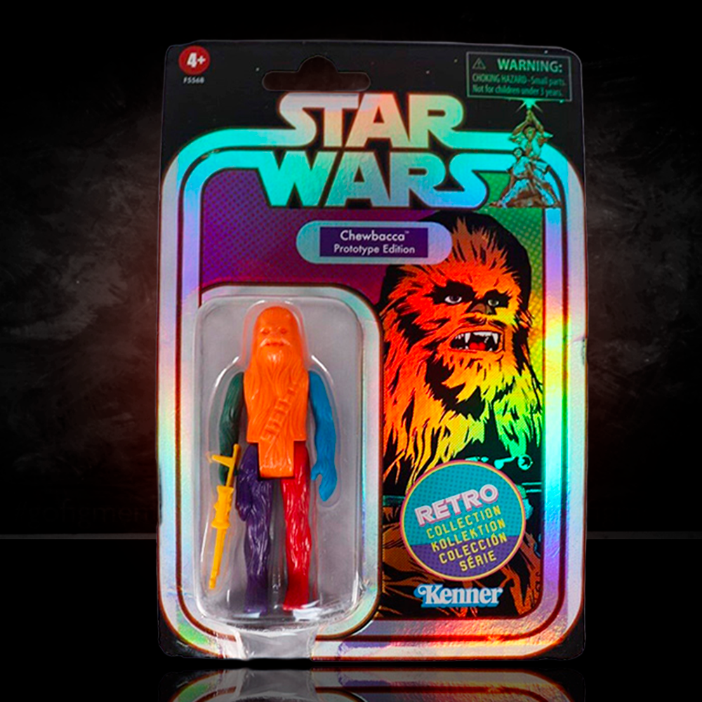 Go Figment Star Wars Retro Collection Prototype Edition Chewbacca action figure with multicolor body in holographic carded packaging
