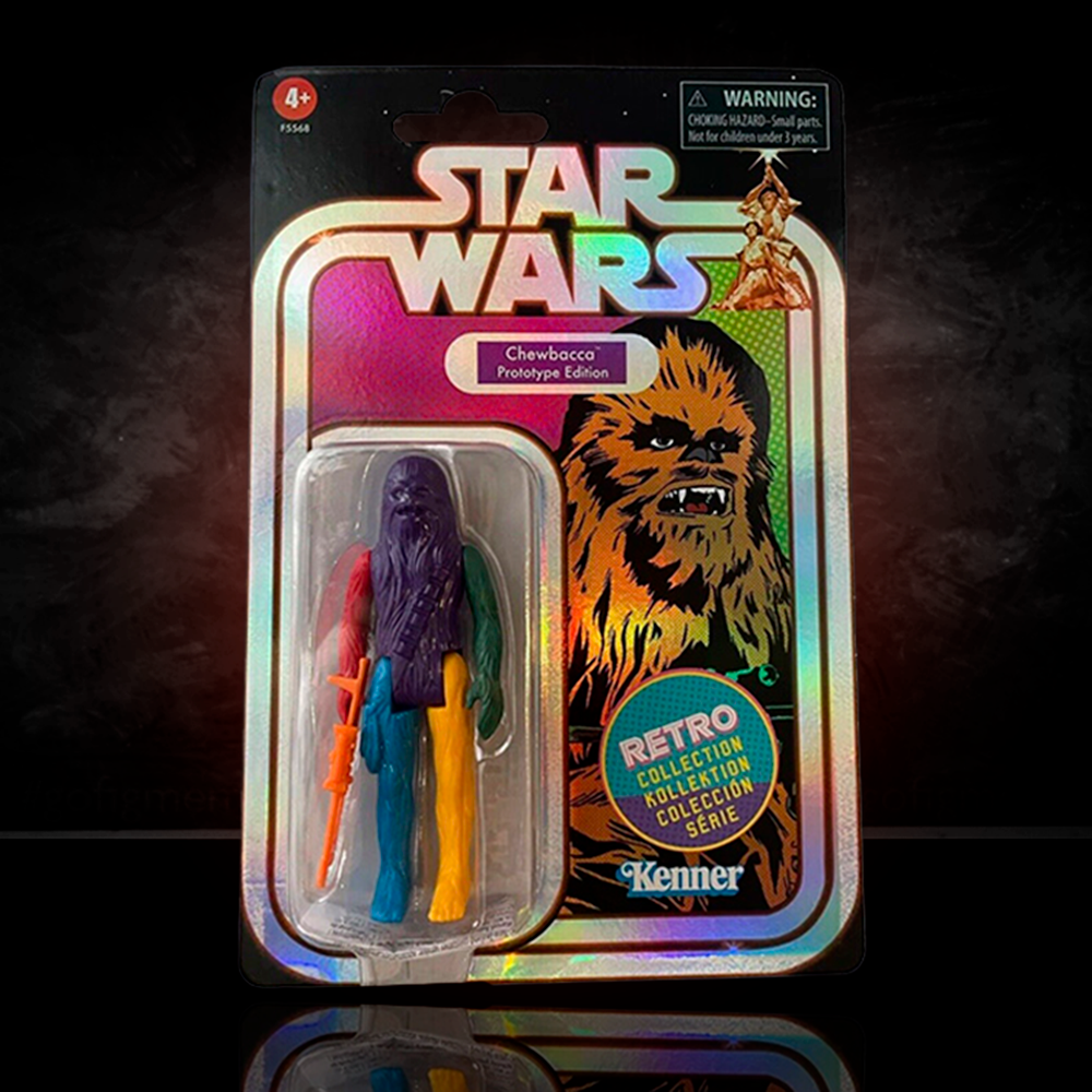 Star Wars Retro Collection Kenner Chewbacca Prototype Edition action figure by Go Figment in colorful packaging